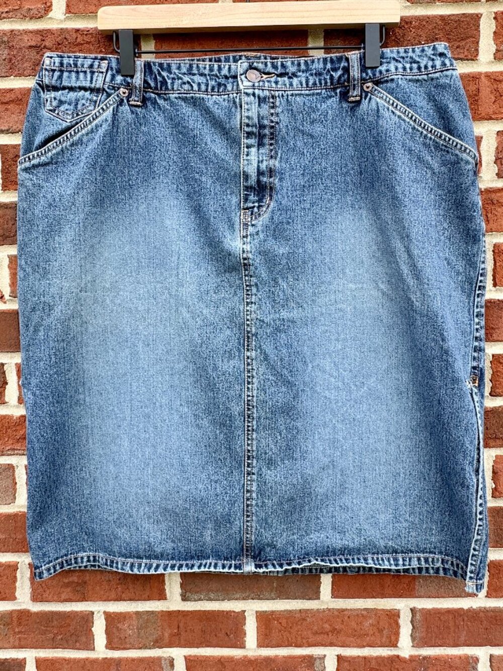 Venezia Denim Skirt Pockets Knee Length Modest Indie Sleaze Blue Womens Sz 18